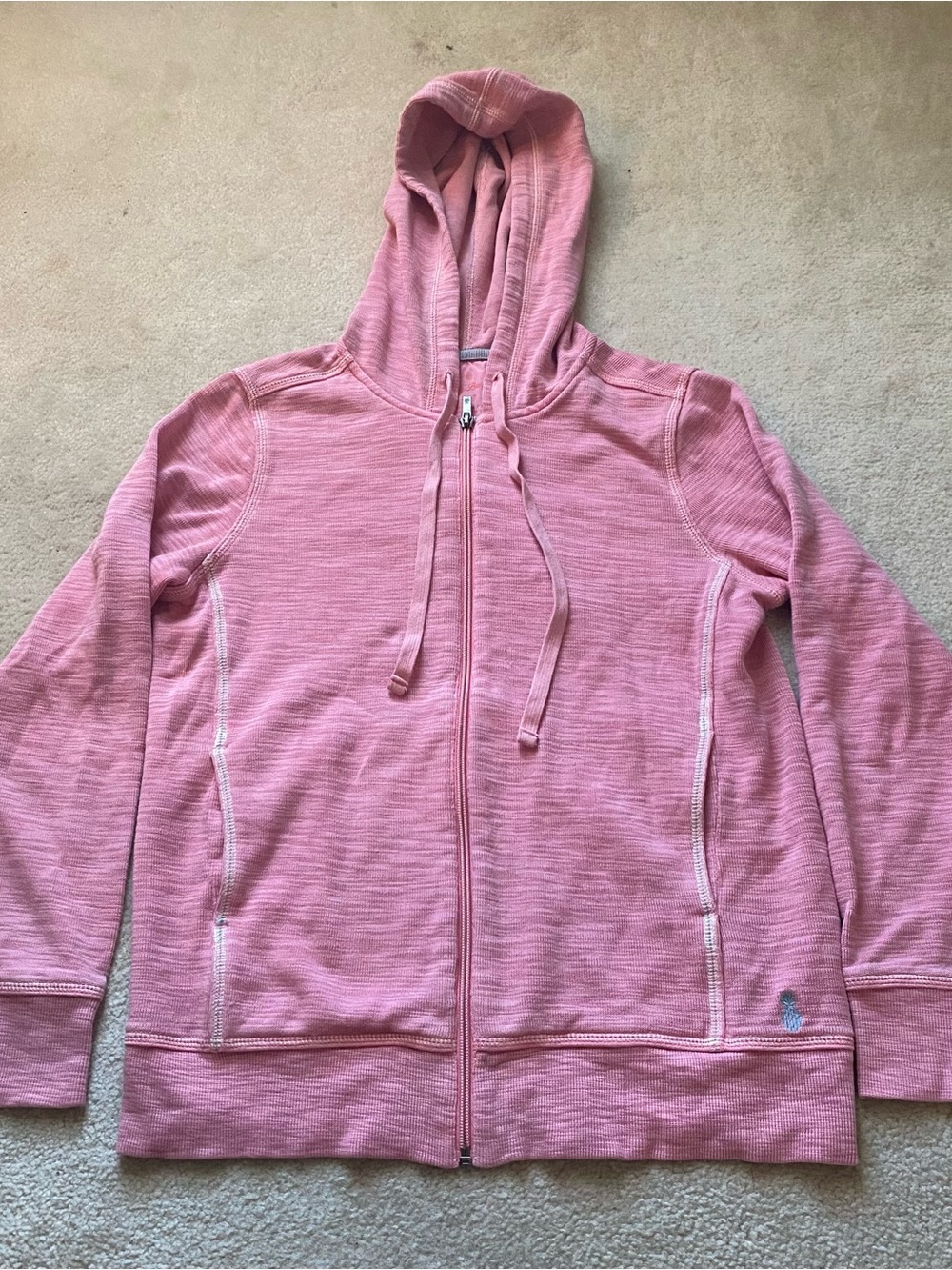 Tommy Bahama Full Zip Hoodie Womens Small Pink Pima Cotton Blend Sweatshirt